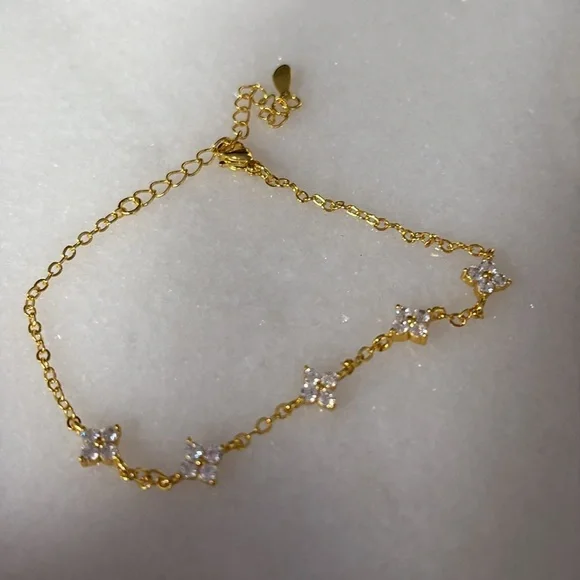 NEW Bracelet 4 Leaf clover Stainless Steel Zircon Hypoallergenic Adjustable